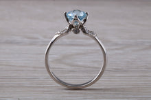 Load image into Gallery viewer, One carat Round cut Aquamarine and Diamond Ring