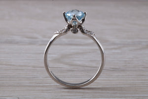 One carat Round cut Aquamarine and Diamond Ring