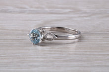 Load image into Gallery viewer, One carat Round cut Aquamarine and Diamond Ring