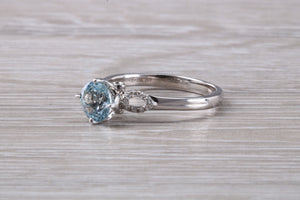One carat Round cut Aquamarine and Diamond Ring