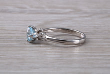 Load image into Gallery viewer, One carat Round cut Aquamarine and Diamond Ring