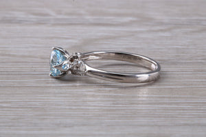 One carat Round cut Aquamarine and Diamond Ring