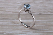 Load image into Gallery viewer, One carat Round cut Aquamarine and Diamond Ring