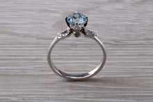 Load image into Gallery viewer, One carat Round cut Aquamarine and Diamond Ring