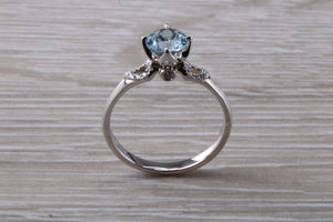 One carat Round cut Aquamarine and Diamond Ring
