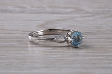 Load image into Gallery viewer, One carat Round cut Aquamarine and Diamond Ring