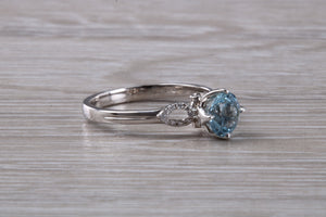 One carat Round cut Aquamarine and Diamond Ring