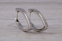 Load image into Gallery viewer, Very long Diamond set half hoop earrings. 18ct Gold with Latchback fittings, very very dressy earrings with top F VS1 grade Diamonds