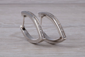 Very long Diamond set half hoop earrings. 18ct Gold with Latchback fittings, very very dressy earrings with top F VS1 grade Diamonds