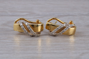 Dressy Diamond set 18ct Yellow Gold Hoop Earrings