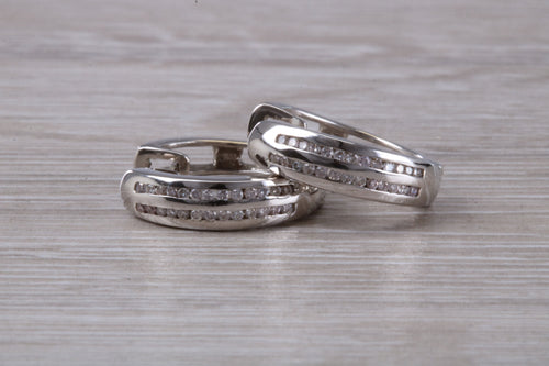 Double row Diamond set 18ct White Gold Hoop Earrings