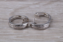 Load image into Gallery viewer, Double row Diamond set 18ct White Gold Hoop Earrings