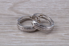 Load image into Gallery viewer, Double row Diamond set 18ct White Gold Hoop Earrings