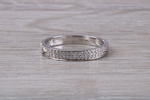 Two Rows of Natural Diamonds set 18ct White Gold Band