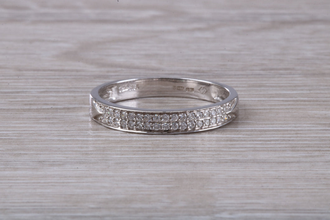 Two Rows of Natural Diamonds set 18ct White Gold Band