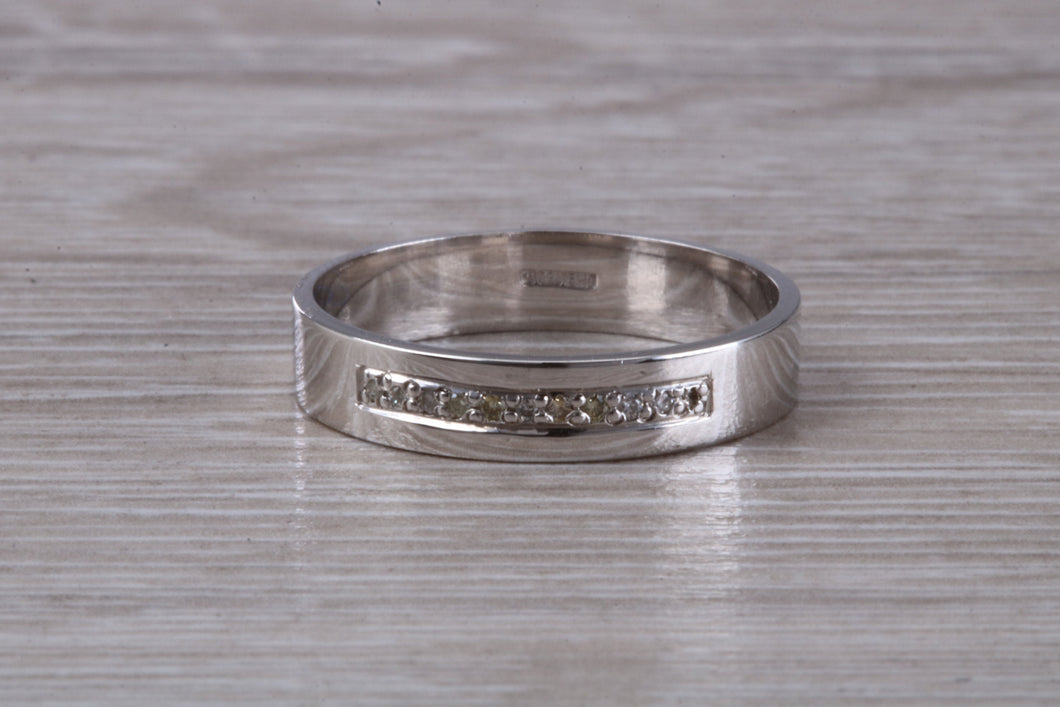 4 mm wide Diamond set 18ct White Gold Wedding Band