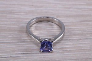 Classic Square cut Tanzanite set Platinum Solitaire