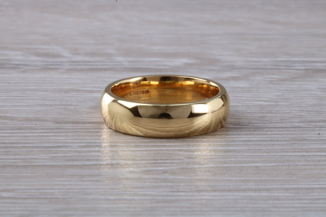 Traditional 5mm wide Court Profile 18ct Yellow Gold Wedding Band