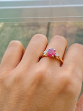 Load image into Gallery viewer, Natural Ruby and Diamond Trilogy Ring. Oval cut Ruby and Round cut Diamonds. July Birthstone, Ideal ruby anniversary gift
