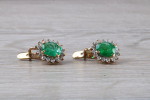Emerald and Diamond set Yellow Gold Earrings
