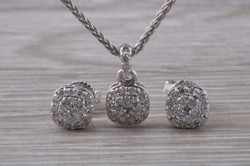 Diamond Cluster set 18ct White Gold Earrings and Matching Necklace