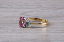 Load image into Gallery viewer, Pink and Blue Topaz set 18ct Yellow Gold Ring