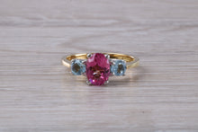 Load image into Gallery viewer, Pink and Blue Topaz set 18ct Yellow Gold Ring