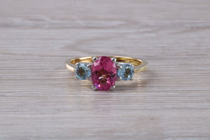 Pink and Blue Topaz set 18ct Yellow Gold Ring