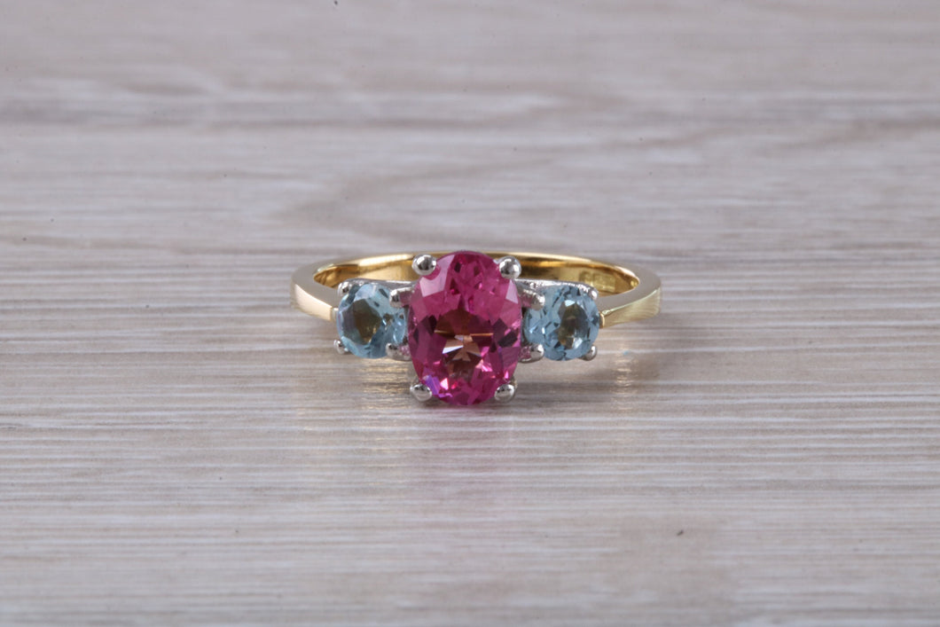 Pink and Blue Topaz set 18ct Yellow Gold Ring