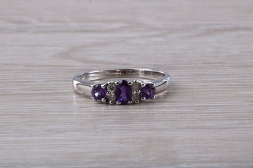 Amethyst and Diamond set White Gold Ring