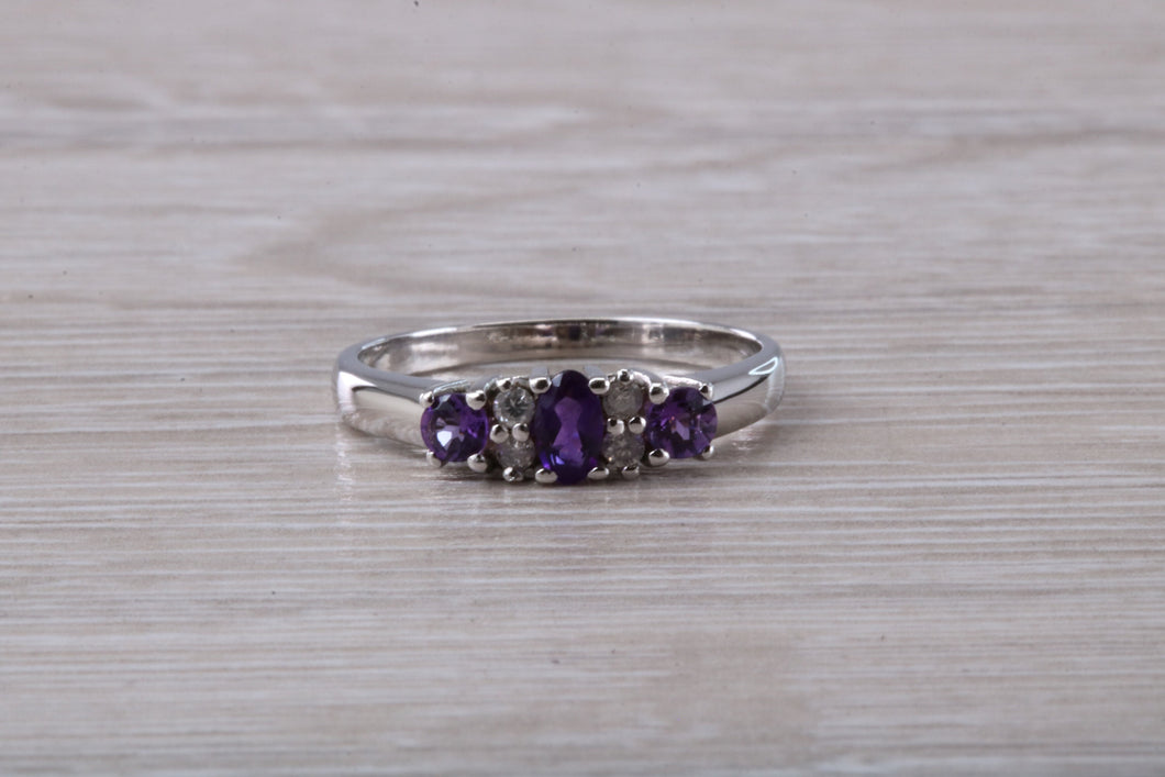 Amethyst and Diamond set White Gold Ring