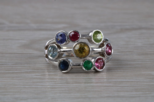 Multi Gemstone set 13 mm wide Bubble Ring