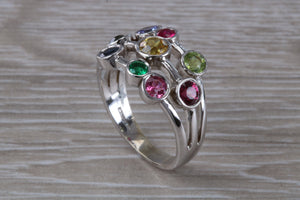 Multi Gemstone set 13 mm wide Bubble Ring