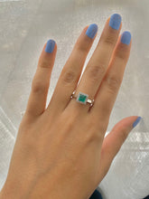 Load image into Gallery viewer, Emerald and Diamond Halo set Platinum Ring
