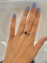 Load image into Gallery viewer, Marquise cut blue Sapphire ring set in 18ct white gold, half carat blue Sapphire