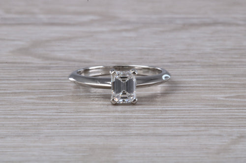 Emerald cut Diamond set Platinum Solitaire