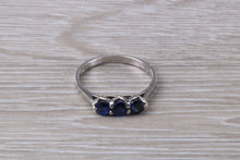Load image into Gallery viewer, Sapphire set 18ct White Gold Trilogy Ring