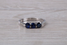Load image into Gallery viewer, Sapphire set 18ct White Gold Trilogy Ring