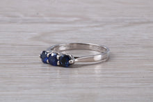 Load image into Gallery viewer, Sapphire set 18ct White Gold Trilogy Ring