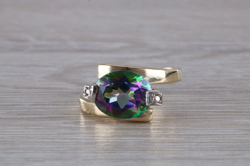 Chunky Mystic Topaz and Diamond set Yellow Gold Ring