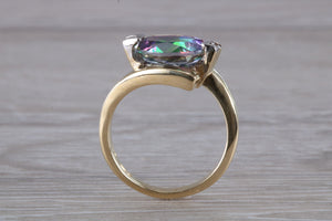 Chunky Mystic Topaz and Diamond set Yellow Gold Ring
