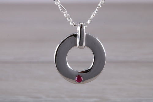 Round cut Ruby set Silver Necklace