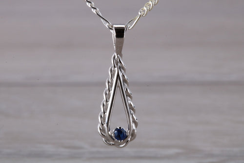 Natural Round cut Blue Sapphire set Silver Necklace
