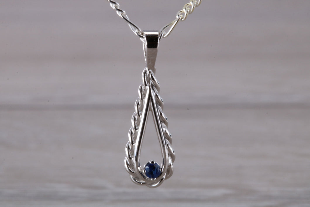 Natural Round cut Blue Sapphire set Silver Necklace