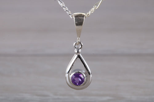 Natural Round cut Amethyst set Silver Necklace