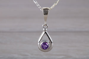 Natural Round cut Amethyst set Silver Necklace