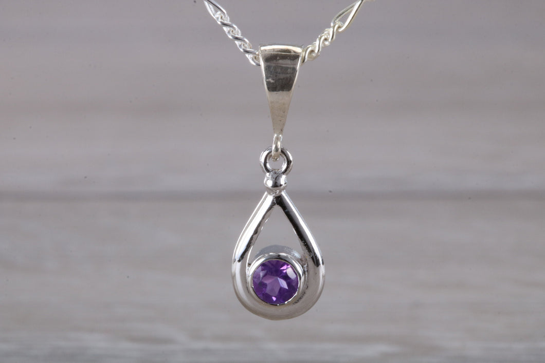 Natural Round cut Amethyst set Silver Necklace