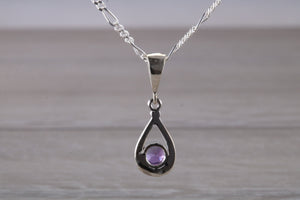 Natural Round cut Amethyst set Silver Necklace