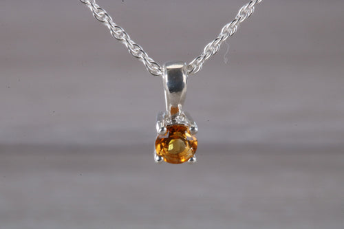 Natural Round cut Citrine set Silver Necklace
