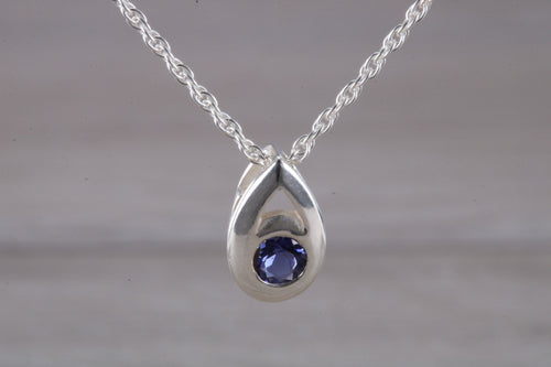 Natural Iolite set Silver Necklace